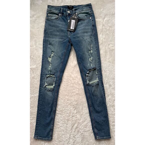 NWT boohooMAN SKINNY STRETCH BUSTED KNEE
DISTRESSED JEANS - Picture 11 of 15